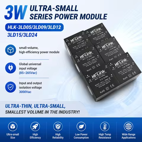 Hilink ACDC 3W-LD ultra Small Power Module 3LD05 3LD09 3LD12 3LD15 3LD24 Meets EMC and Safety Testin