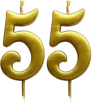MAGJUCHE Gold 55th Birthday Numeral Candle, Number 55 Cake Topper Candles Party Decoration for Women