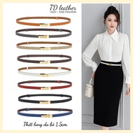 Women's belt, small genuine cowhide dress belt 1.5cm TDleather in many youthful colors DV700