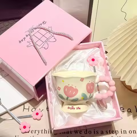 Girls Birthday Gift Souvenir Coffee Cup Mugs Coffee Cups Creative Flower Mug Household Ceramic Cup H