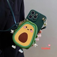 Cute Avocado Wallet Case For Samsung Galaxy Note 20 Ultra 10 Plus 9 8 S10 Note 10 Lite A91 A81 J7 J2 Prime Phone Casing Funny Avocado Coin Purse Soft Cover+Lanyard