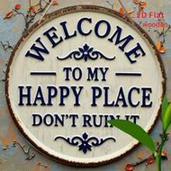 1pc 2D Flat - 2D Flat Wooden Welcome Sign - "Welcome To My Happy Place, Please Do Not Damage" - Size