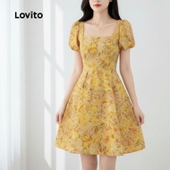 Lovito Gaun Boho Berzip Musim Bunga Kuning untuk Wanita L164ED448