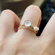 冰種翡翠 天然翡翠 A玉 班指 披指 指環 • 18k金珍珠翡翠戒指