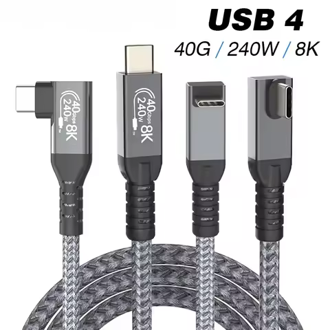 Thunderbolt4 Cable USB4 Elbow 90 Degree Angle Cable PD240W 40Gbps Type-C Thunderbolt3 Data Transfer 