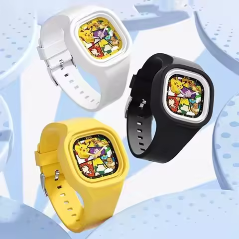 Pikachus Game Peripheral Cute Cartoon Printing Square Silicone Watch Children Boy and Girl Watch Fas