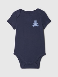 嬰兒裝|Logo純棉小熊印花圓領短袖包屁衣-海軍藍