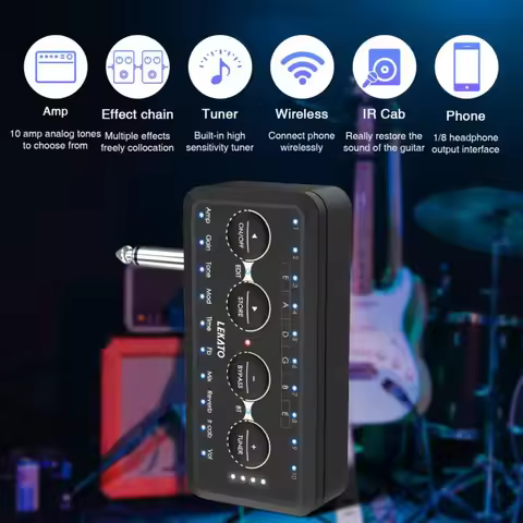 Lekato Portable Guitar Amp Headphone Amplifier W/distortion Fx-Rechargeable Mini Speaker for Travel,