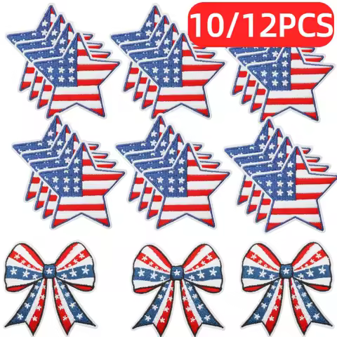10/12PCS Wholesale Independence Day Bow Embroidery Cloth Sticker Bag Dress Lightning Glasses Patch F