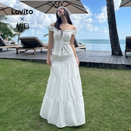 (Lovito x Miki) Casual Skirt Plain Basic Summer/Spring Skirt for Women Plus Size Friendly L85AD112 (