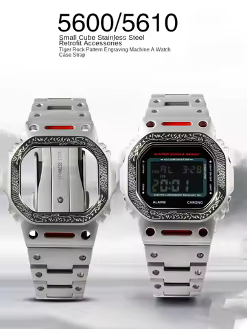 Mod Kit For Casio GW-M5610 DW5600 Modified Tiger Rock Robot Style Relief Mech Metal Case bands stell