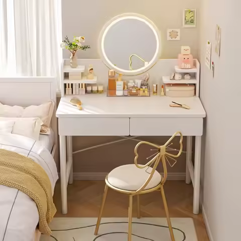 Modern Vanity Table with Mirror, Compact Makeup Desk for Bedroom, Minimalist Writing Table