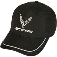 C8 Z06 Corvette Hat - Next Generation Carbon Fiber Silver Accent Cap : Black