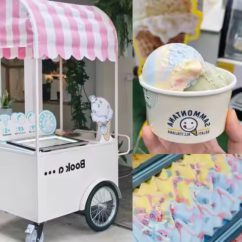 Ice Cream Machine Mobile Popsicle Gelato Table showcase Freezer Affordable Italian Movile Cart/stall