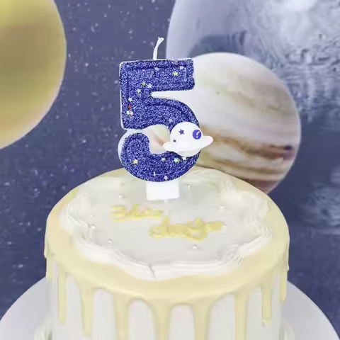 Planet Theme Spaceships 0-9 DIY Number Candles Dark Blue Birthday Candles Outer Space Themed Party C