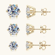 .5-2Ct Moissanite Diamond Stud Earrings 18K Yellow Gold Plated 925 Silver Wedding Earring For Women