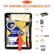 DIY Painting 7  Complet Set ( Paint Brush  Paint Roller  Paint Tray  Plastic Drop Sheet &amp; Putty Filler &amp; Masking Tape )