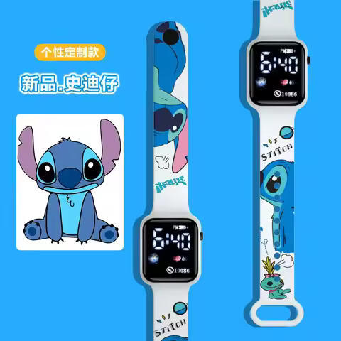 New Stitch cartoon color printed student LED electronic watch fashionable printed square Y1 button e