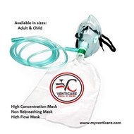 HIGH CONCENTRATION MASK HIGH FLOW MASK NON REBREATHING MASK WITH 7 FEET TUBING