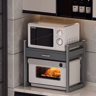 太空鋁微波爐置物架家用廚房台面單層可調節烤箱支架帶抽屜收納架