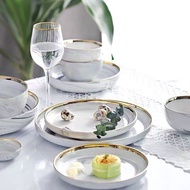 Nordic Phoenix Marble Golden Edge Tableware Bowl Net Red Ceramic Plate Household Rice Bowl Spoon Soup Bowl Tableware