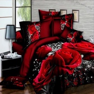 Z&S online_shop 4 PCS 3D Big Red Rose Floral Bedding Sets Wedding Duvet Cover Sheet Pillow Cases Bed