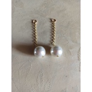 AAA 10mm round gold white  shell Pearl dangling earring14k filled gold