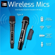 [iDS] Professional UHF Wireless Microphone Rechargeable Battery 18650 Mic System + Receiver Wireless Microphone Karaoke