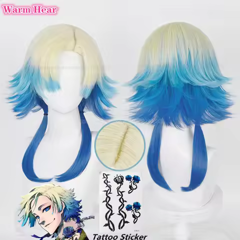 Michael Kaiser Synthetic Hair Anime Long 55cm Yellow Blue Gradient Cosplay Wig Heat Resistant Hair H