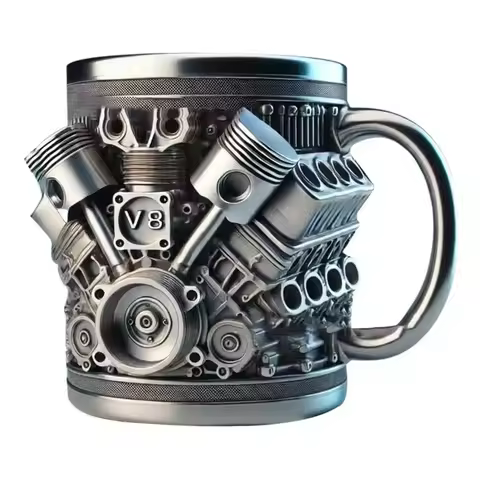 Engines Stainless Steel Cup Handmade V8/6 Engines Coffee Cup For Car Enthusiasts Tea Mug For Home Or