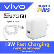 18W Fast Charger Micro USB Cable adapter For Vivo X7 X9 X20 V7 V9 Y11 Y12 Y15 Type C Fast Charger US