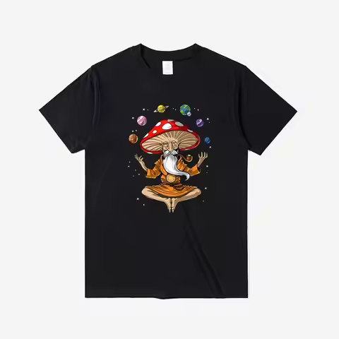 2026 New Creative Fun Planet Mushroom Master Graphic Print High Quality Men's Short Sleeve Crew Neck