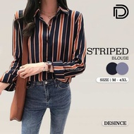 🇲🇾 DESINCE Women Stripe Blouse Chiffon Female Top Casual Long Sleeve Blouse Muslimah Baju Kemeja Per