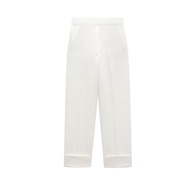 Zaraมีนางเกงขายาวกระเป๋าเอวสูงข้าง1478131กางเกงผู้ชายขาสามส่วนเดินทางลำลองสีขาวม้วนฤดูร้อน