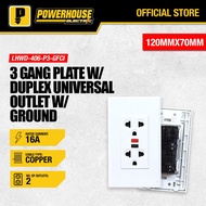 Powerhouse Electric 3 Gang Plate with Duplex Universal Outlet w/ Ground GFCI LHWD-406-P3-GFCI PHE