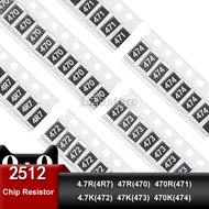 50pcs/lot SMD Resistors 2512 5% 4.7ohm 4.7R 4R7 47ohm 47R 470 470ohm 470R 471 4.7K 472 47K 473 470K
