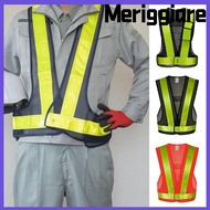 MERIGGIARE Safety Vest, Mesh Fabric Black Orange Reflective Vest, Security V Shape Night Work Lattic