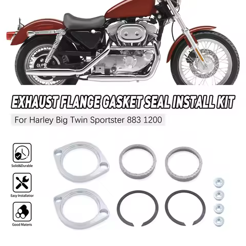 For Harley Big Twin Dyna FXD & FXDWG Sportster 883 1200 Exhaust Flange Install Kit Pair Flanges Gask