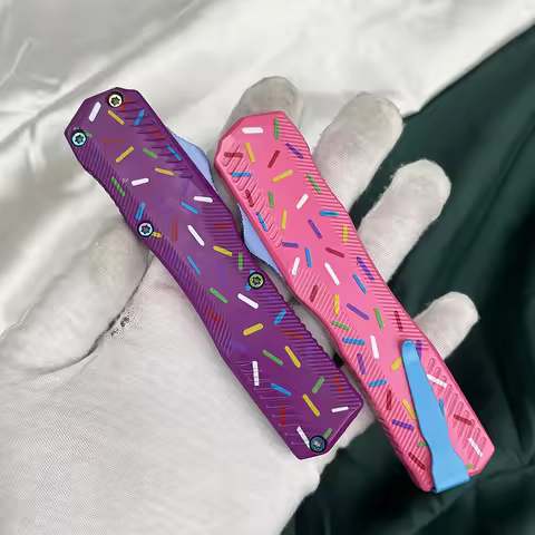 Doughnut KS 9000 OTF Knife AU/TO Pocket Knife D2 Full Blade Zinc Aluminum Handle Reversible Clip Tac