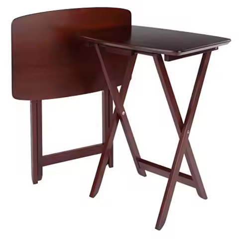Darlene Set of 2 Foldable Snack Tables, 26" in Walnut, Easy to Store Portable Fold Up Table Set for 