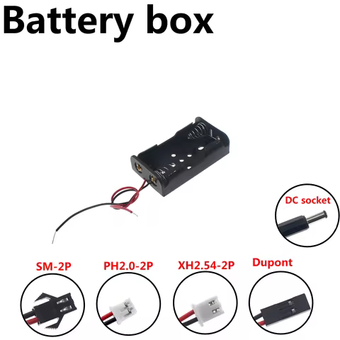 5PCS DIY 2x AA Battery Holder Storage Box Case with DC 5.5x2.1mm XH2.54 PH2.0 SM-2P Power Plug