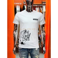 HR15 H.RHINO Men's T-shirt White Round Neck Full Embroidery, 2-Way Stretch Cotton, Beautiful Standar