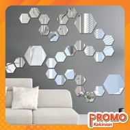 HIASAN DINDING Contemporary 831 Mirror Sticker Wall Decoration Anti-Shatter Hexagon Paste Glass Sticker Hexagonal Mirror Wall Decoration Sticker Acrylic Mirror Tempered Glass/Hexagonal Mirror Wall Decoration/Hexagon Glass Wall Decoration