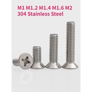 M1 M1.2 M1.4 M1.6 M2 304 Stainless Steel Cross Countersunk Head Screws Flat Head Phillips Screw