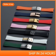 20mm Black Green Blue Orange Curved End Silicone Rubber Watchband For Rolex strap Daytona Submariner