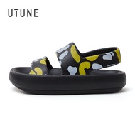 UTUNE รองเท้าแตะส้นแบนสำหรับผู้หญิงรองเท้าพื้นหนากลางแจ้งรองเท้าแตะถนนกันลื่นนุ่ม