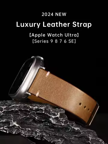 Luxury Leather Watch Strap for Apple Watch, Ultra 49mm, Series 10, 9, 8, SE, 45mm, 46mm, 41mm, 42mm,