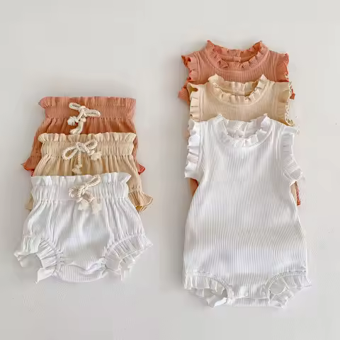 Summer Baby Girls Clothes Set Infant Ruffle Bodysuit Top PP Shorts Bloomers 2PCS Outfits 0-24 Months