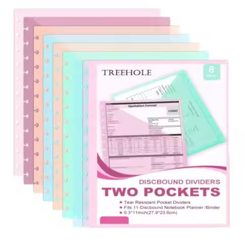8 PCS Discbound Dividers Letter Size Disc Planner 2 Pocket Fit Letter Size 8.5" x 11" Paper Notebook