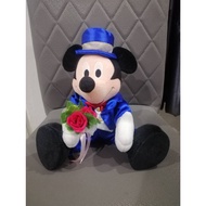 Mickey Mouse Doll Blue Set Holding Flowers-Disney Cloth Label Size 13 Inches.
